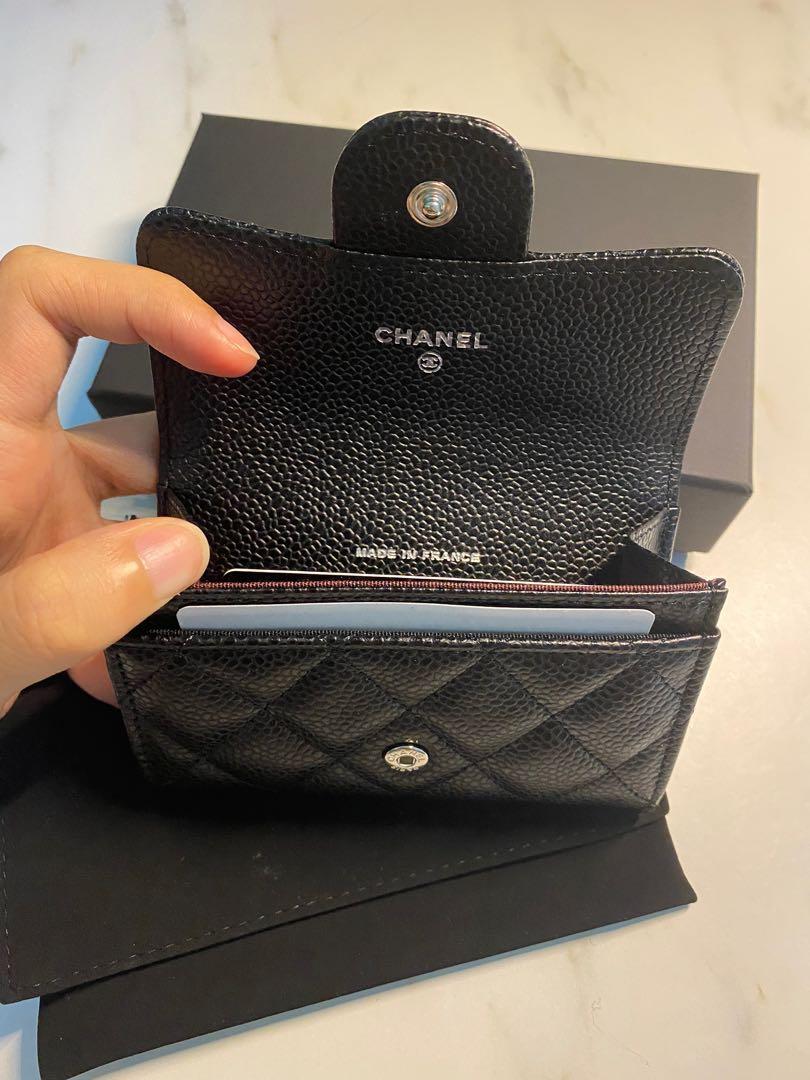 Chanel classic flap card holder in caviar black with silver hardware shw  series 30 BN Full set, Luxury, Bags & Wallets on Carousell