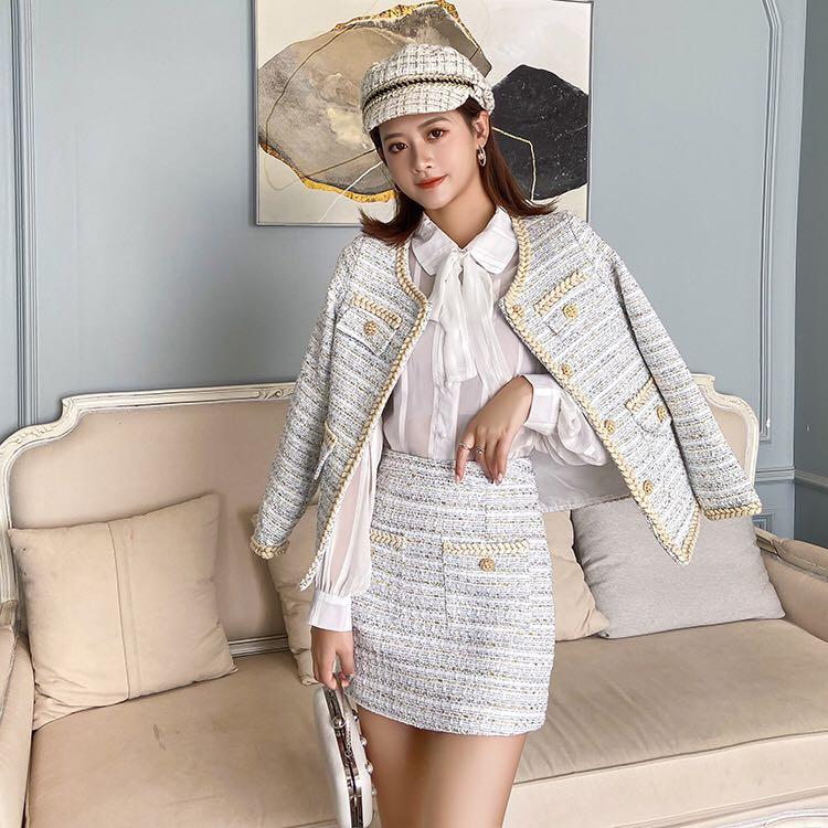 PO FREEPOS 2PC Chanel Premium Pink Tweed Set Wear Womens Fashion Coats  Jackets and Outerwear on Carousell