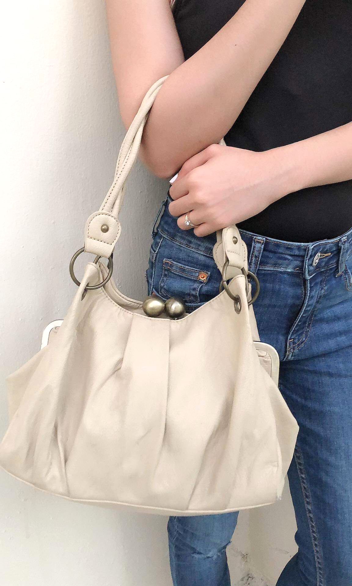 cream leather tote bag