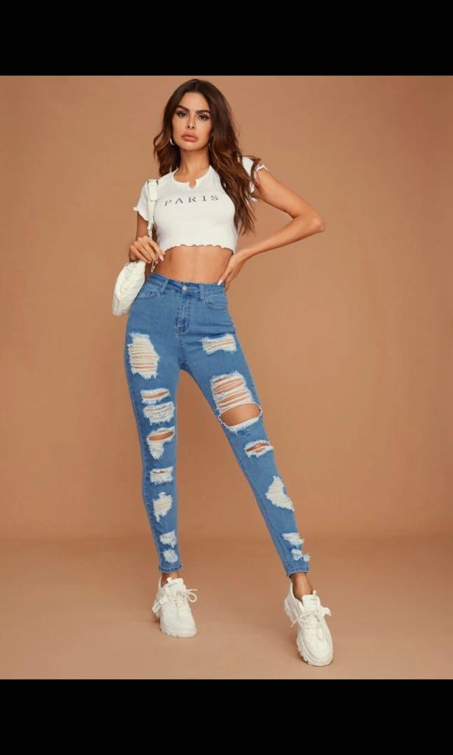 High waisted ripped skinny jeans, Women's Fashion, Bottoms, Jeans &  Leggings on Carousell