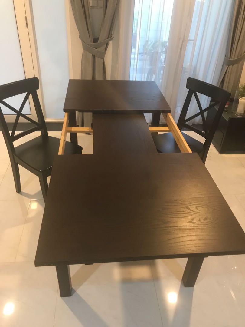 IKEA Bjursta extendable DIning table and 6 chairs, Furniture & Home