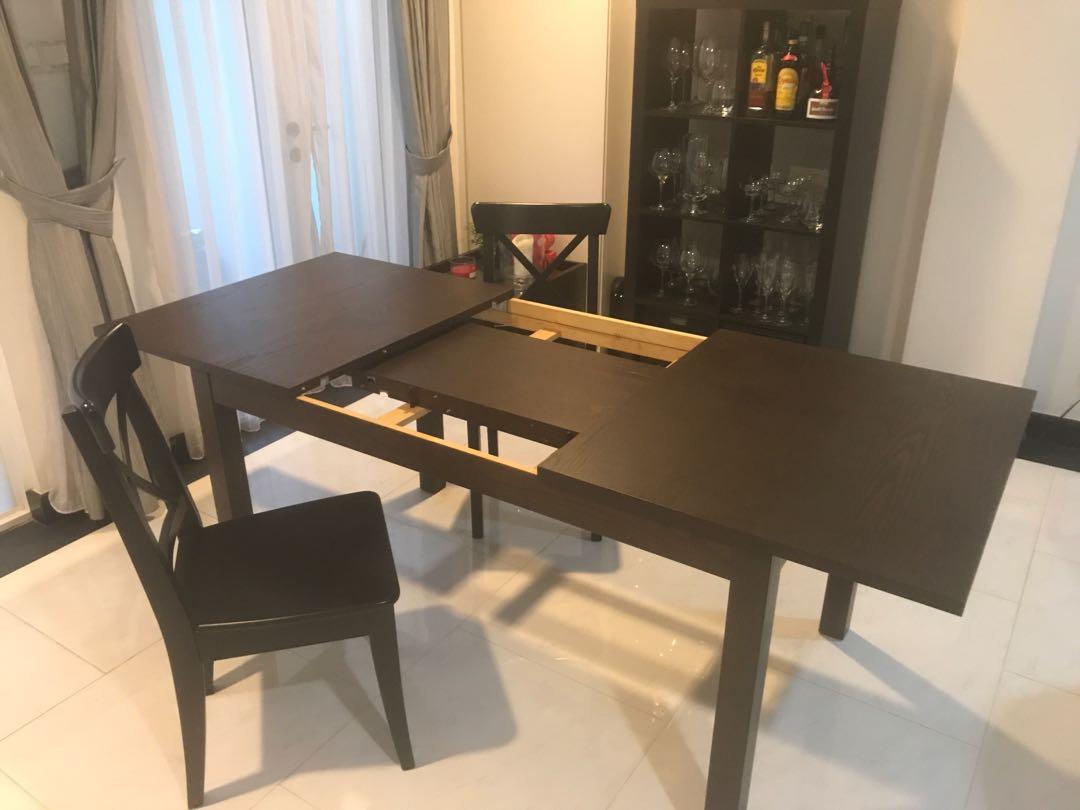 IKEA Bjursta extendable DIning table and 6 chairs, Furniture & Home