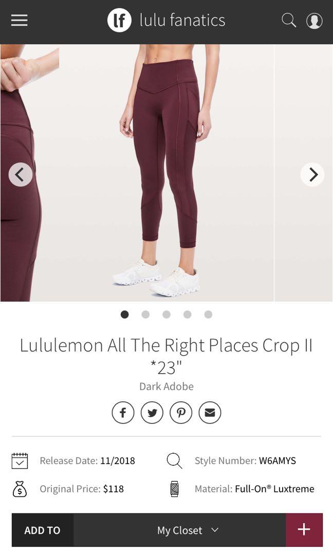 Lululemon All the Right Places Crop II 23” - US 8, Men's Fashion,  Activewear on Carousell