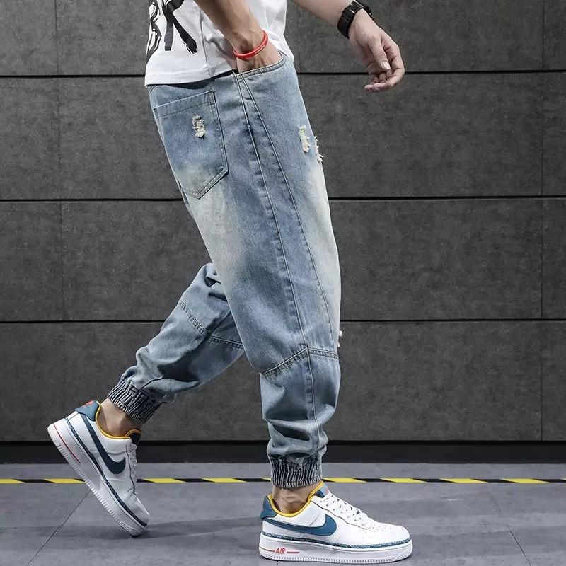 Men denim blue Ripped Jeans size M 4xl plus size harem style jogger pants 2 designs sale offer size 27 43