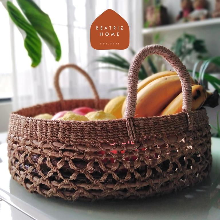 Mercedes Abaca Rope Bark and Twine Round White Tray Baskets Bins ...