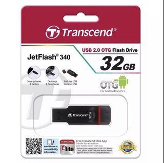 Original Transcend JetFlash 340 Dual OTG USB 32GB Flashdrive for Android Phones