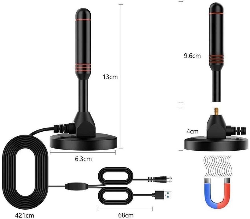 Portable Digital TV Aerial, High Gain HD Antenna for USB TV Tuner/DVBT