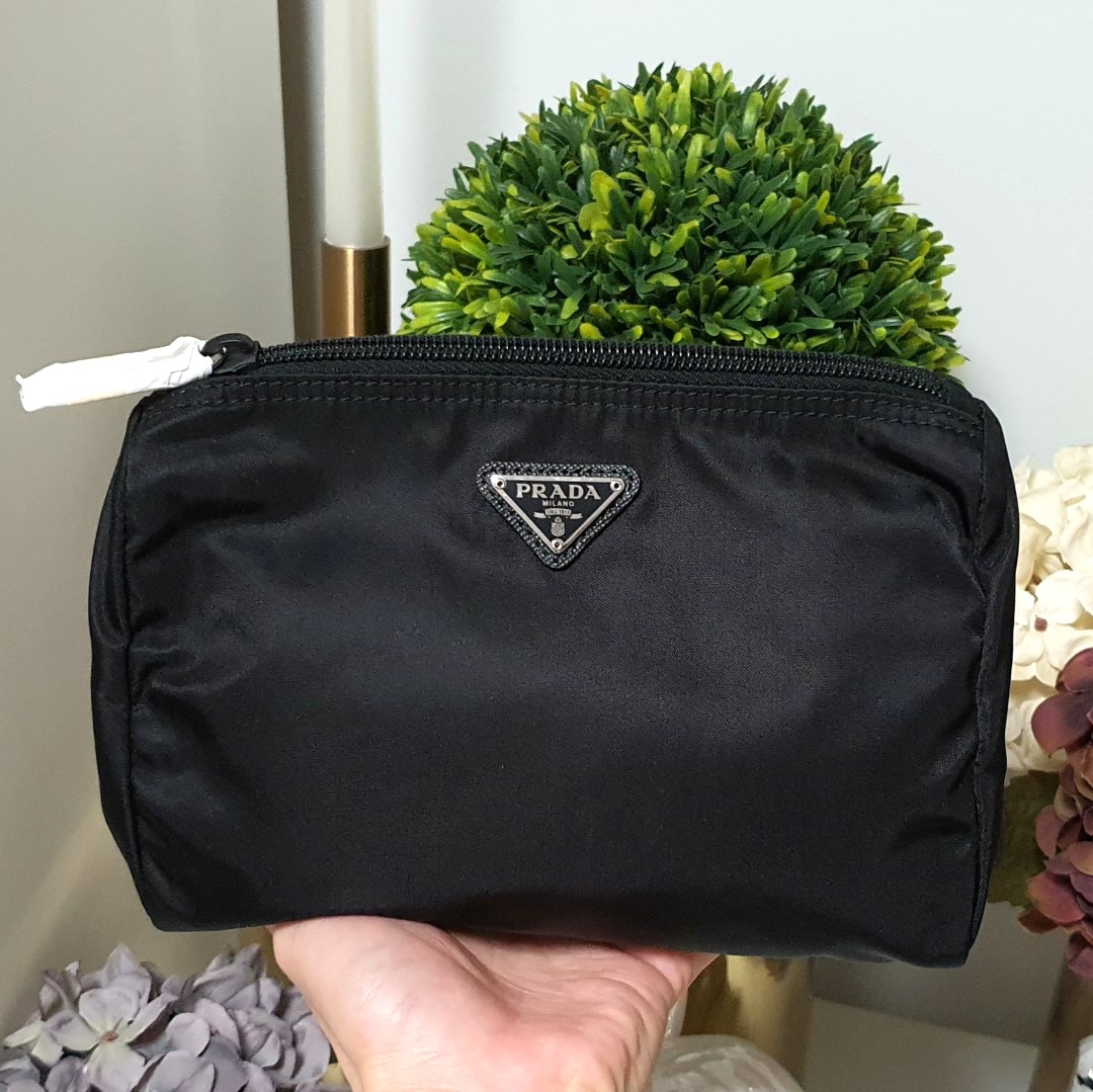 PRADA Black Tessuto Nylon Cosmetic Pouch Bag 1NA011 Women s