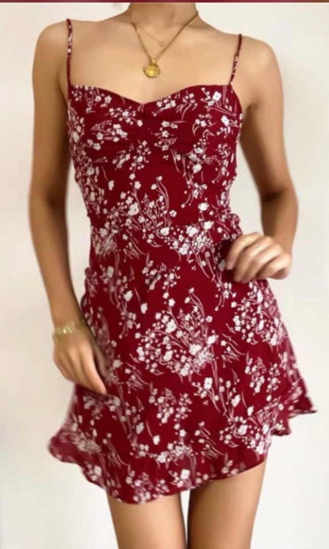 Reformation Inspired Fern Mini Dress Red Floral Women s Fashion