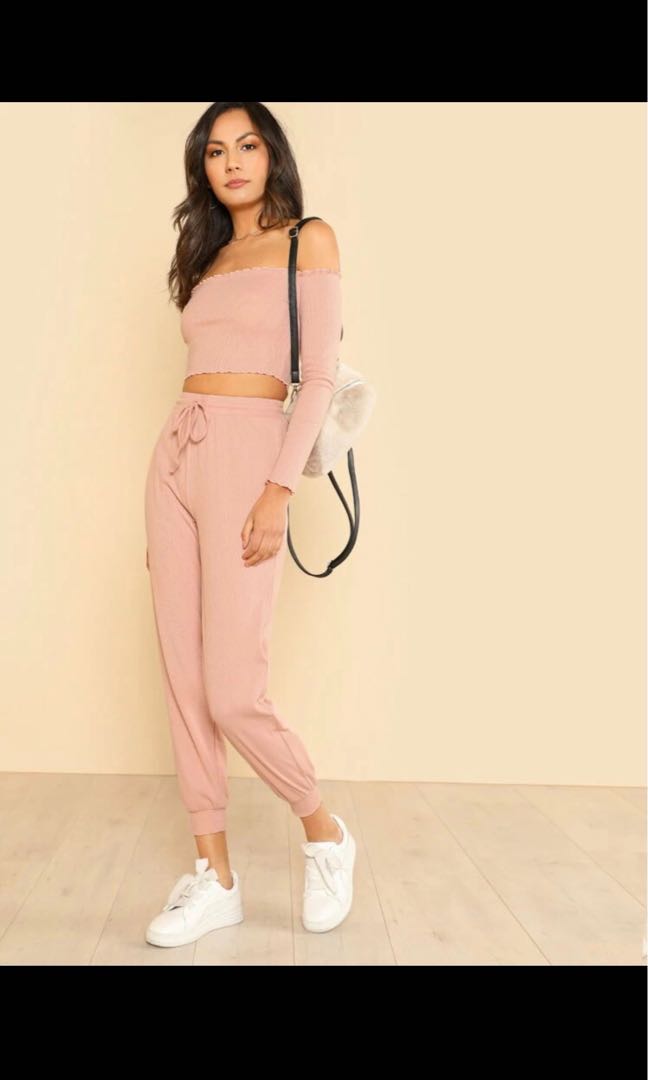 SHEIN Crop Bardot Top \u0026 Pants Set 