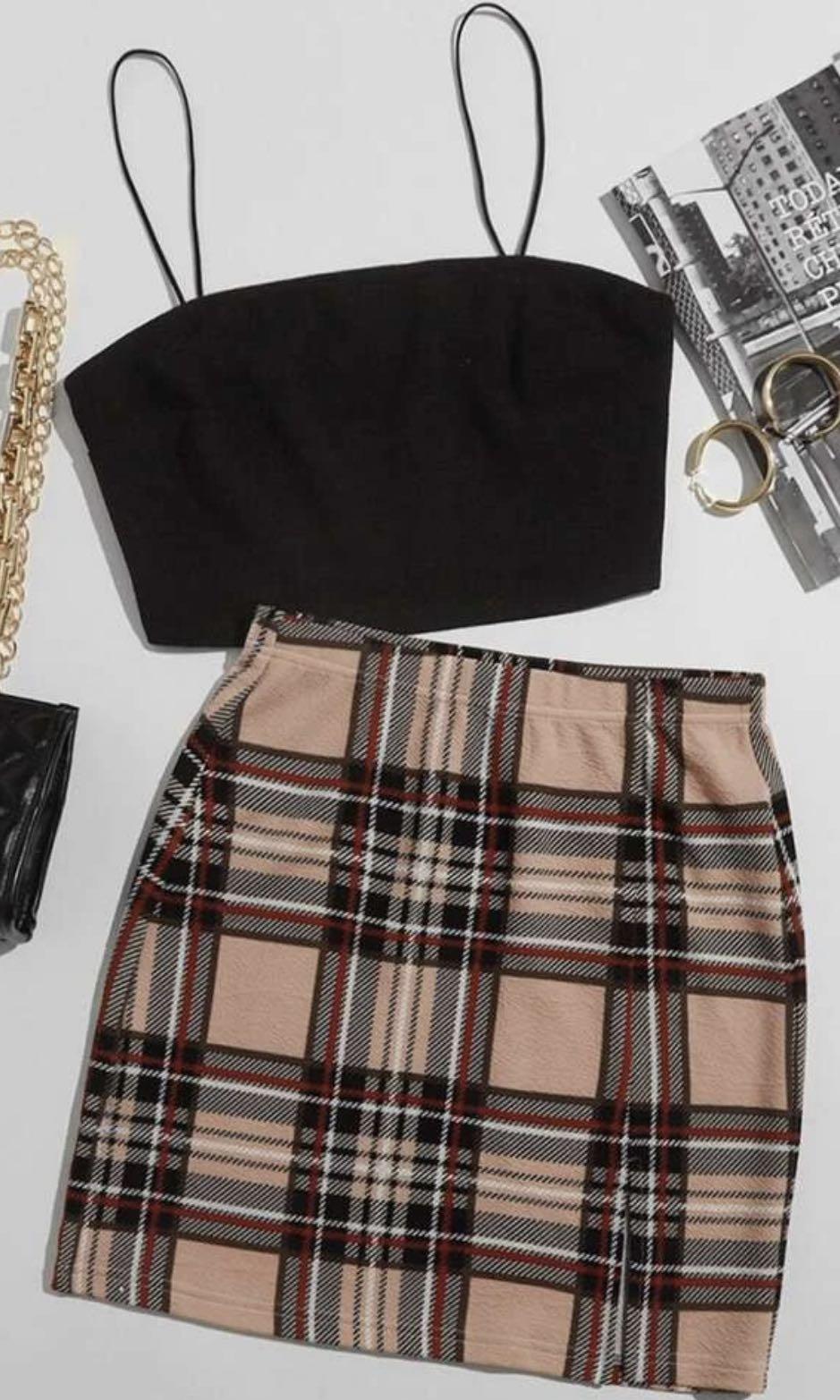 Plaid skirt and top set clearance