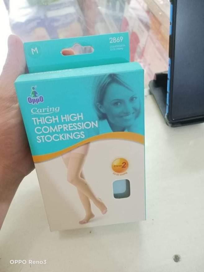 Thigh high compression stockings (Category: Braces, Support & Protection) located in Quezon City. Submitted by noblebear_da8751 (Listing ID 1060134470, Image 1). Description: compression stockings by OPPO This Oppo Thigh High Compression Stocking helps your circulation problem which may lead to varicose vein, swelling, or edema. Oppo Compression Stockings provide effective and comfortable compression for the tired legs during work, travel, or wor