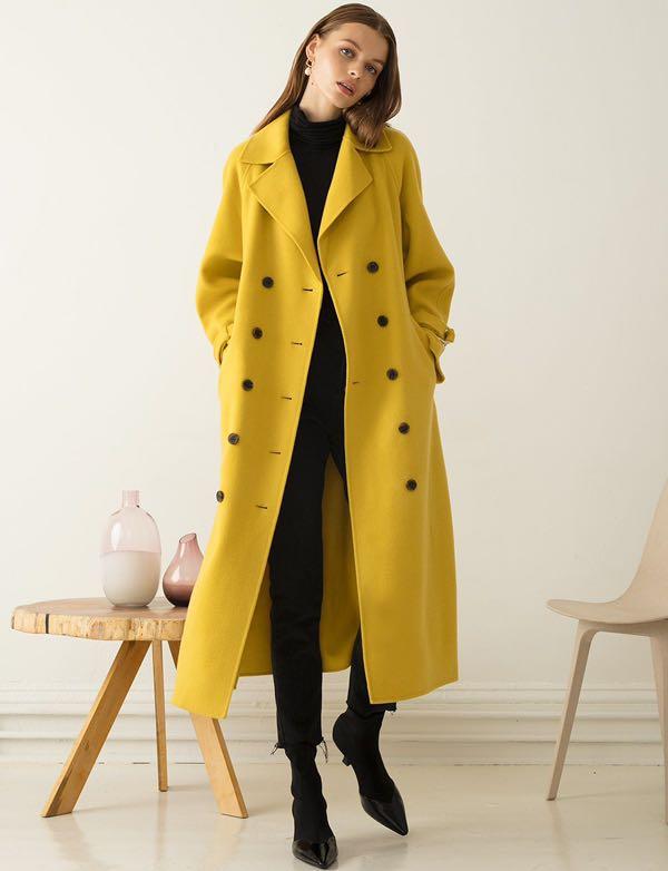 pea green 100% pure wool long coat 