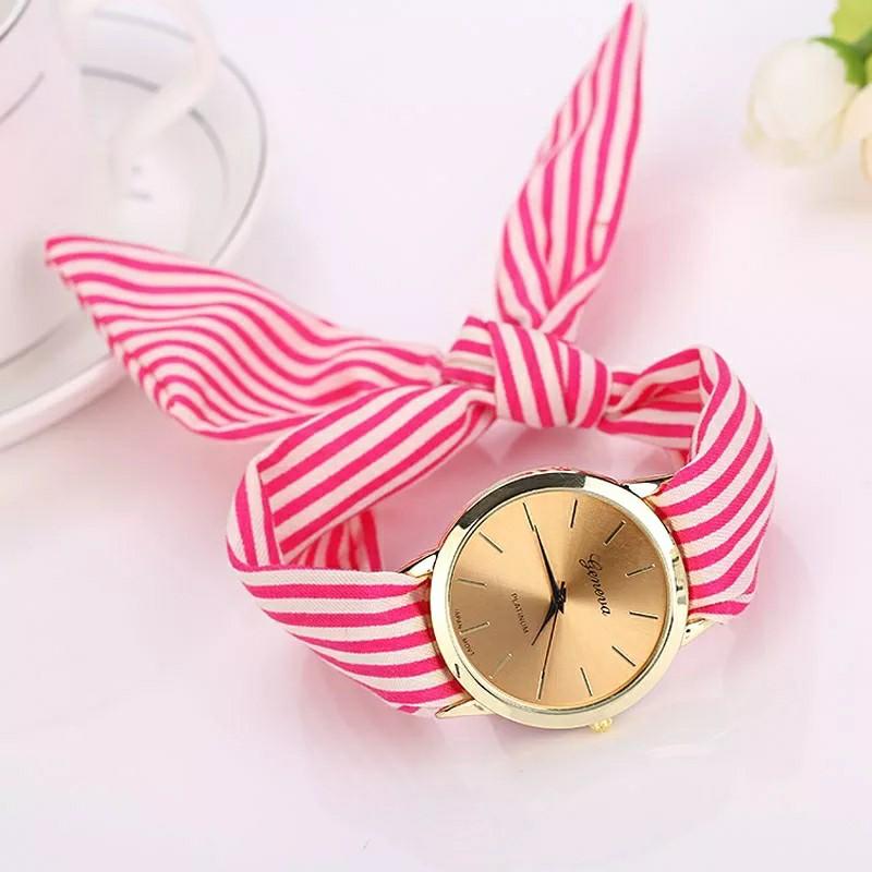 1pc Women Girl Watches New Fashion bow knot Stripe Floral Cloth