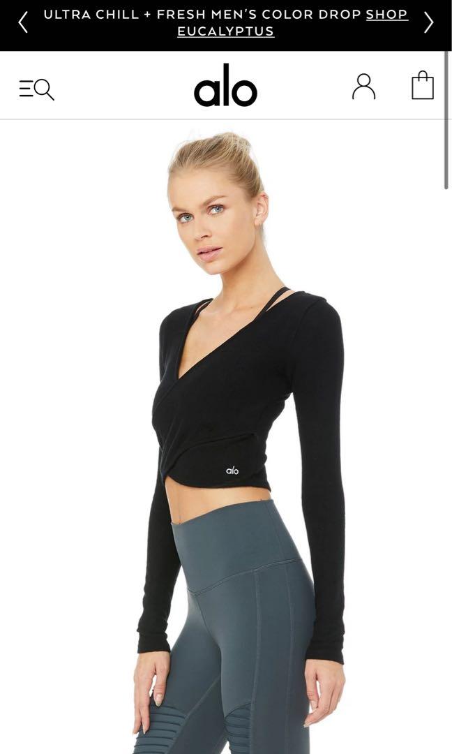 Amelia Luxe Long Sleeve Crop Top in Black by Alo Yoga