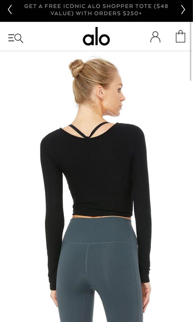 Amelia Luxe Long Sleeve Crop Top in Black by Alo Yoga