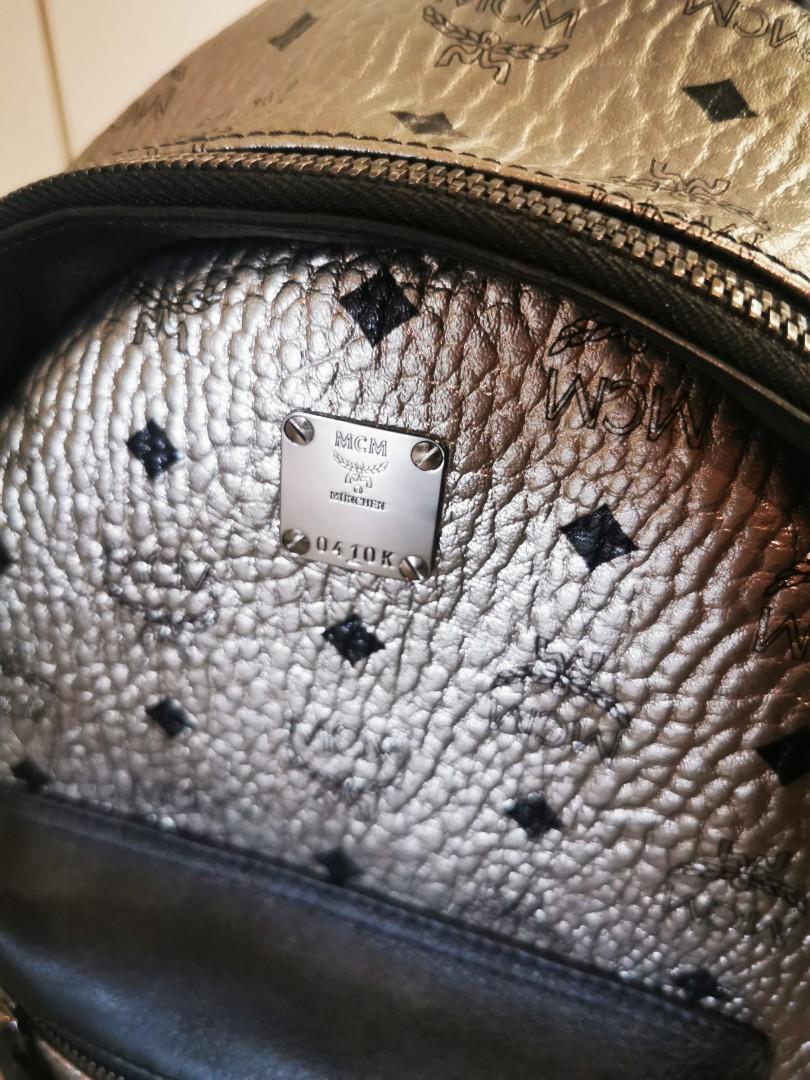 Authentic NEW MCM Studded Silver Black Bagpack