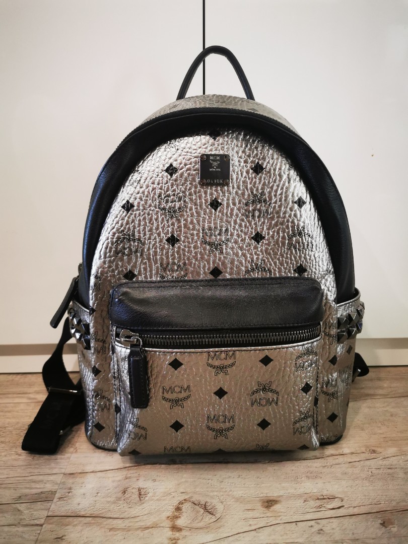 AUTHENTIC MCM SMALL SILVER/BLACK BACKPACK