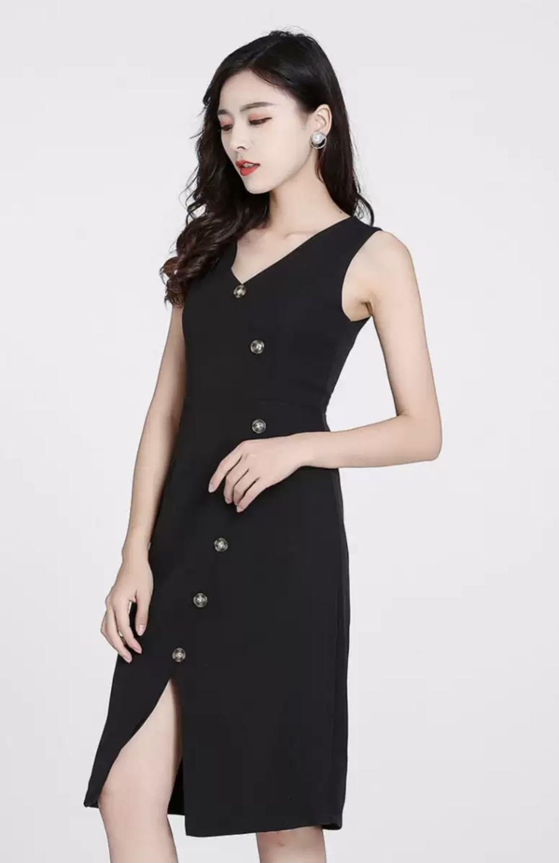 Black Button Down Formal Dress, Women's
