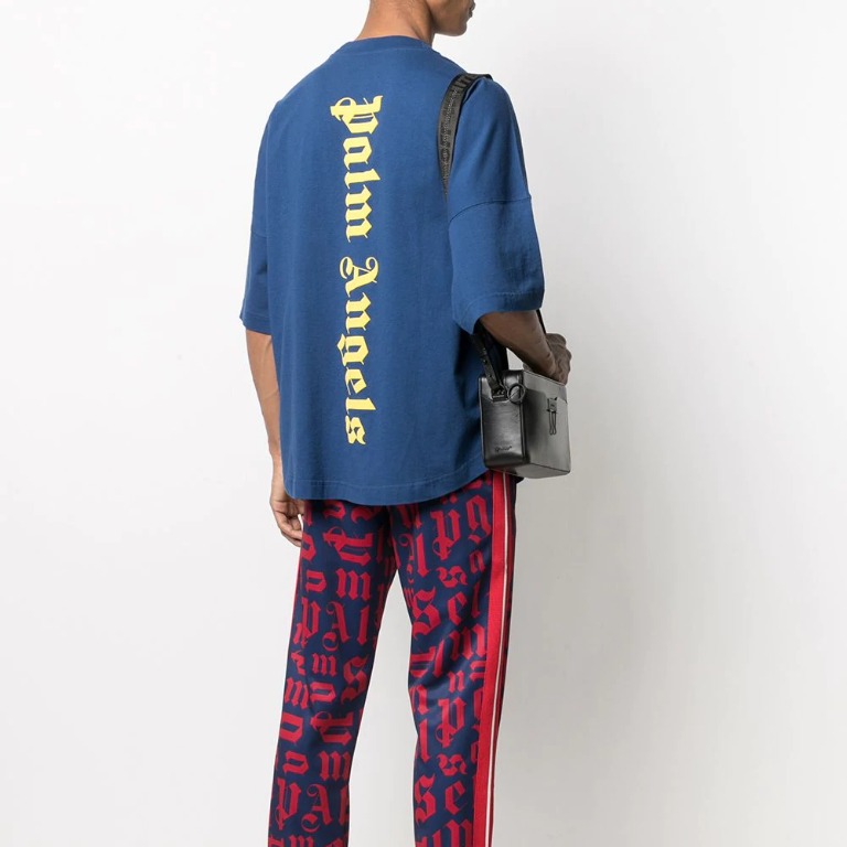 *BACKORDER* Palm Angels Mock Neck Vertical Logo Oversized Tee - Navy