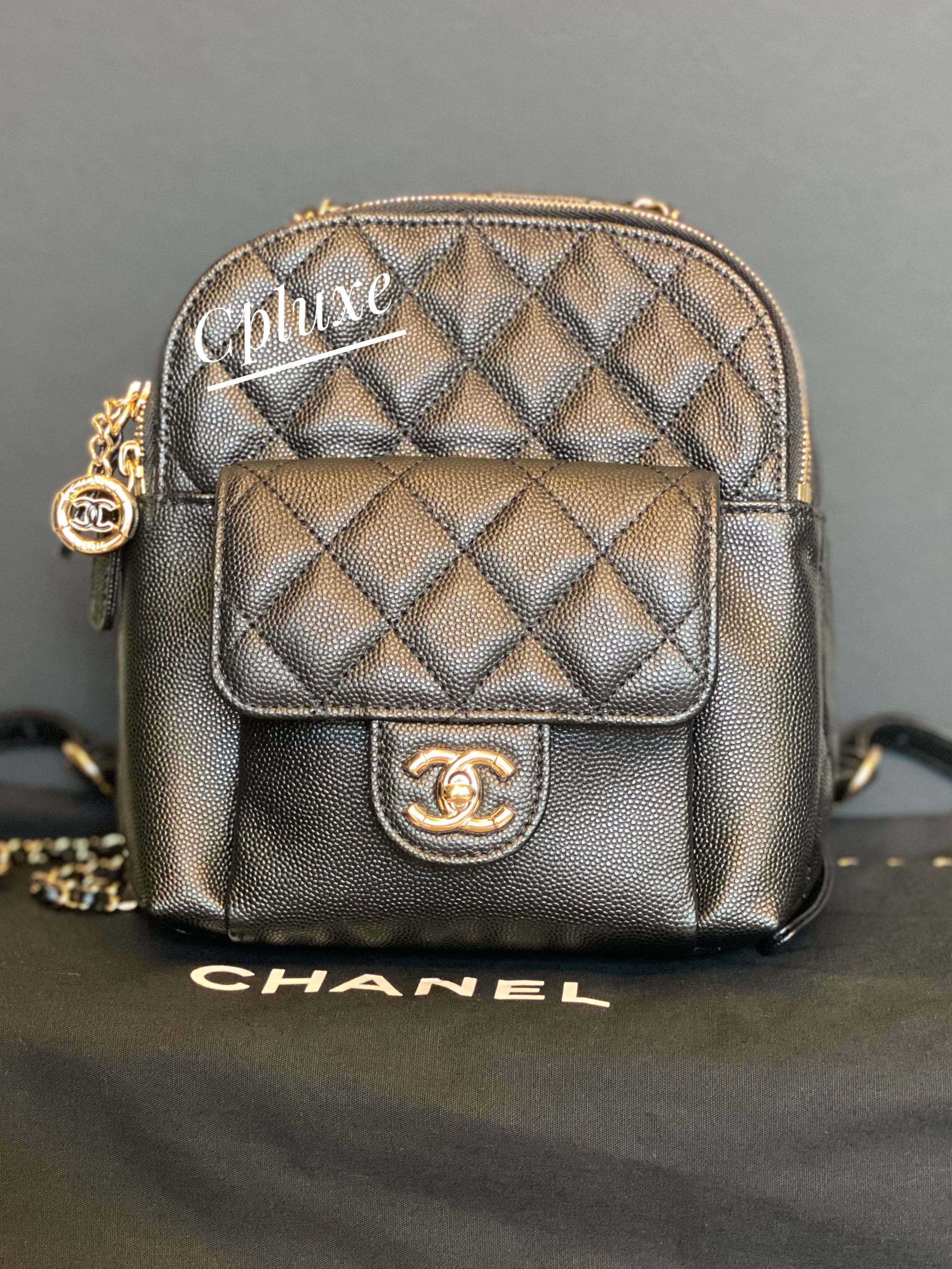 chanel cc day backpack quilted caviar mini