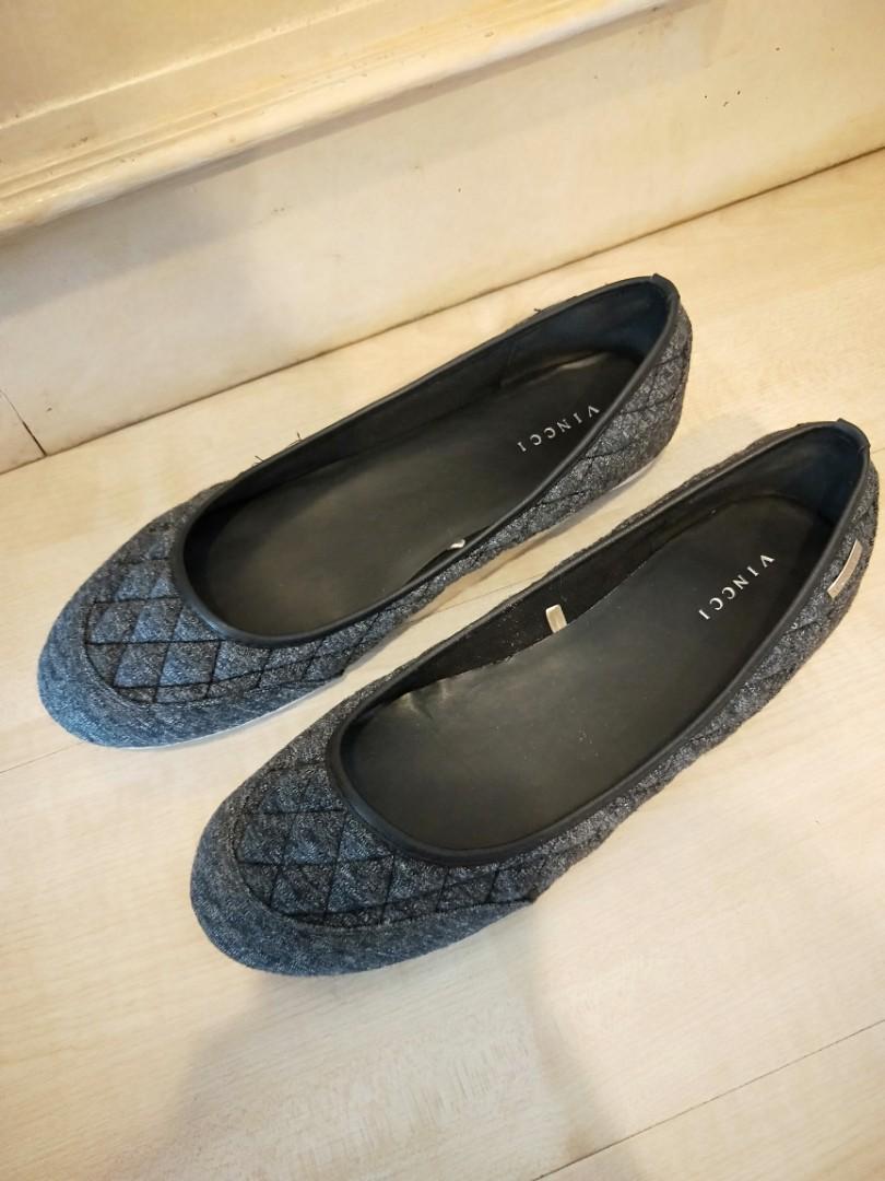 Charcoal Grey Quilted Ballet Flats Women s Fashion Footwear