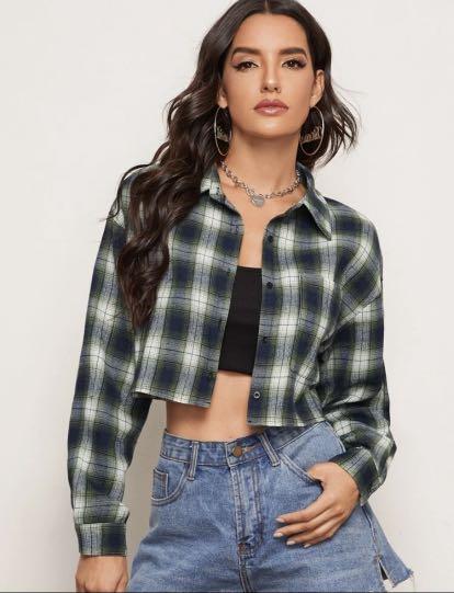 cropped flannel, Women's Fashion, Coats 