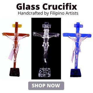 Crucifix with Stand Big Glass Figurine Religious Home Decor for Altar Display