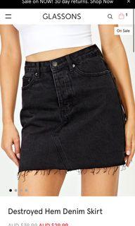 Destroyed denim black skirt