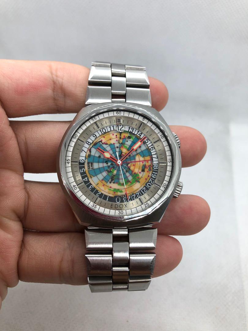 Edox Geoscope 42 GMT Worldtimer Vintage 1970 s Automatic Watch