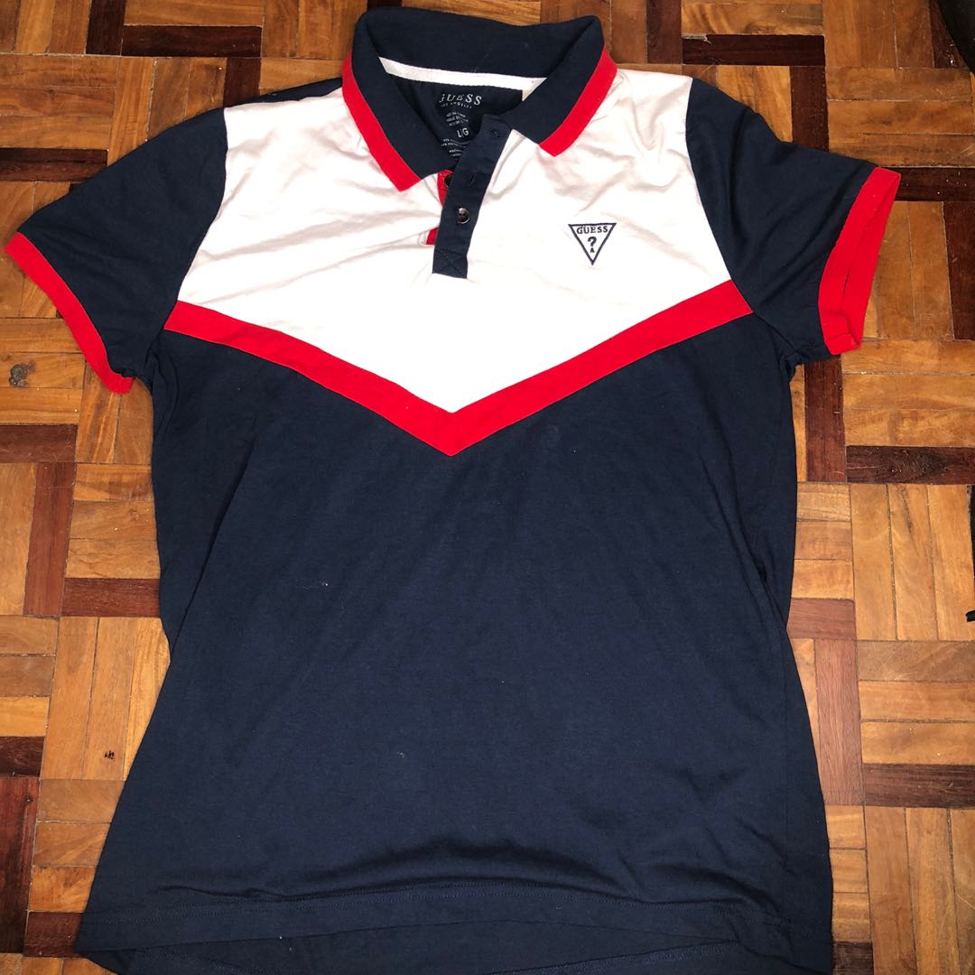 mens red white and blue polo shirt