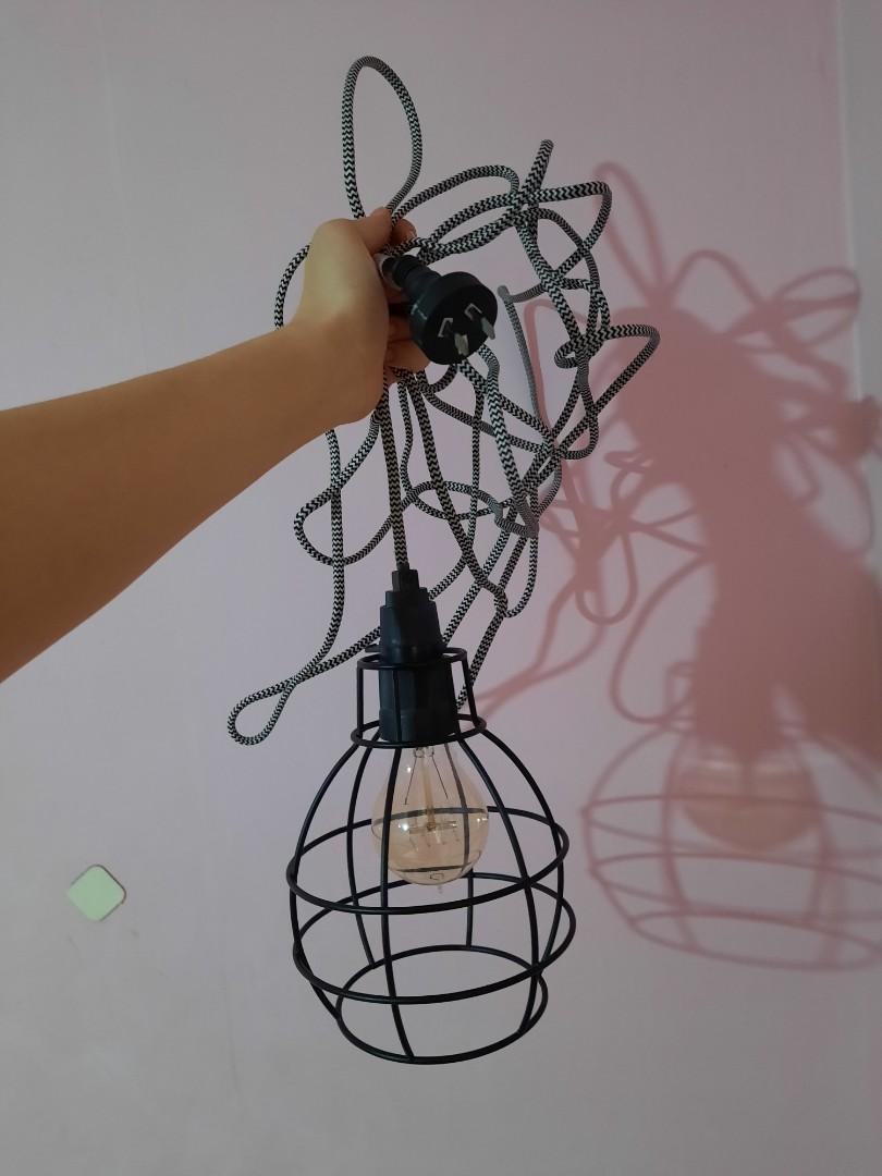Industrial pendant lamp (Category: Clothes Drying Rack) located in Makati City. Submitted by danieracaza (Listing ID 1064040431, Image 1). Description: barely used industrial design pendant lamp - no issues - 220V - comes with 2 edison light bulbs - lights are yellow lights - 4.87 meters.