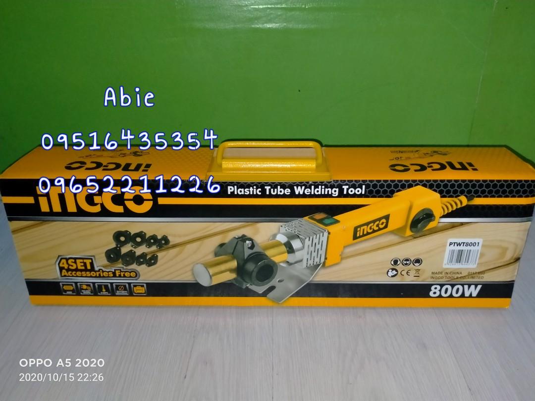 INGCO 800W Plastic Tube Welding Tool (Category: Construction Tools & Equipment) located in Caloocan City. Submitted by abieghail (Listing ID 1064161439, Image 2). Description: Ingco Plastic Tube Welding Tool PTWT8001 (800W) Price : P2,200 Description: Voltage: 220V-240V~50/60Hz Input Power: 800W Thermoregulator 0-300°C With heating sockets 16, 20, 25, 32mm Suitable for healing sockets: 16-63mm With 1 Product With 1 Pc hex key With Metal Case With
