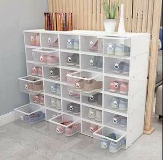 Latest Crown Design Shoe Box Storage Organizer Drawer Case Pull Type Stackable Foldable Rack Cabinet