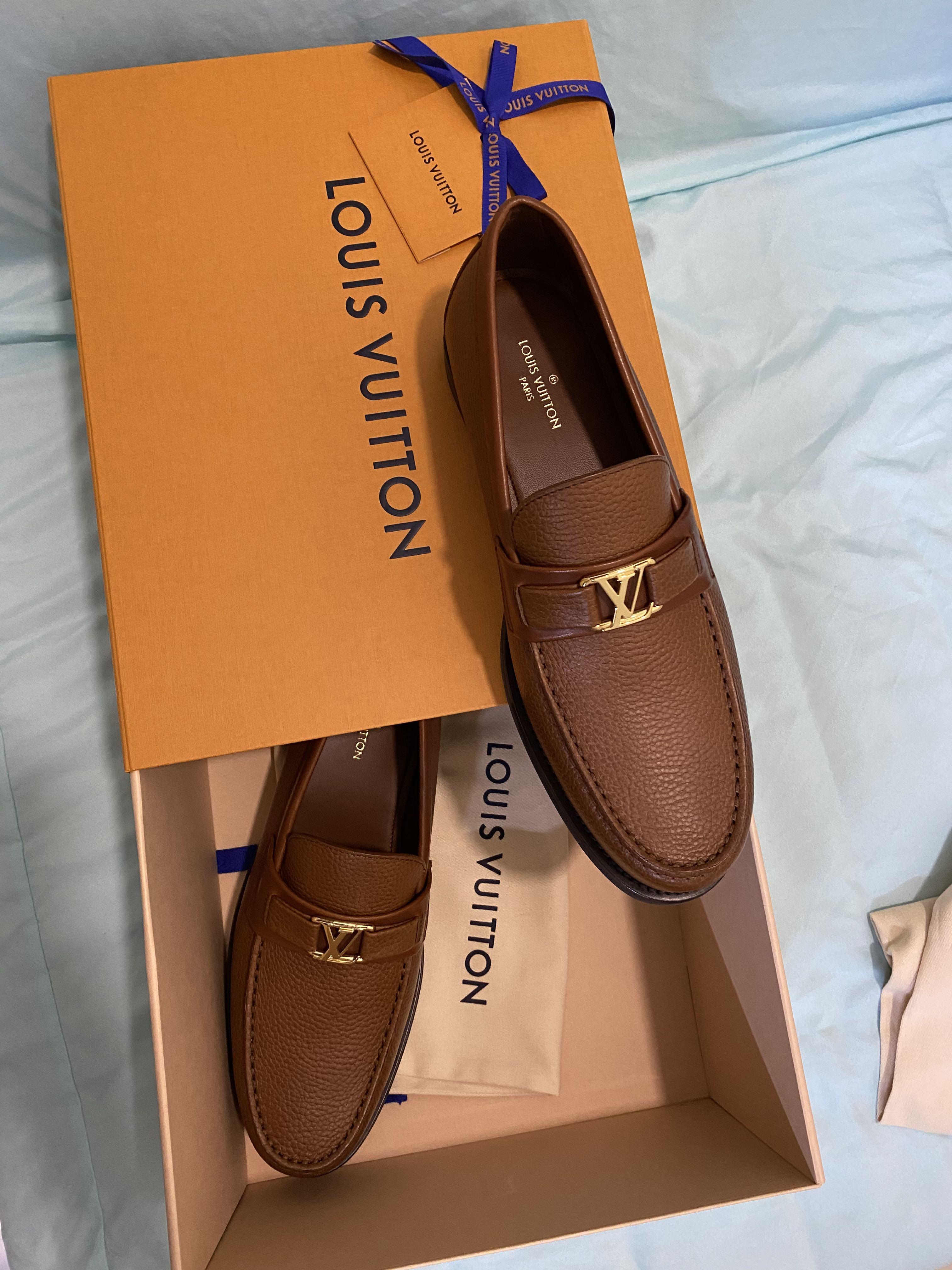 Louis Vuitton Mens Shoes Brown Suede Mocassins Loafers Gold Buckle 105   eBay