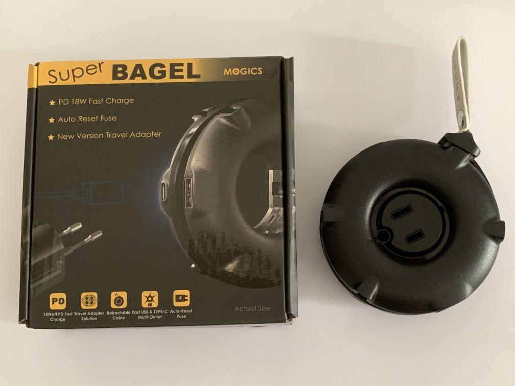 Mogics Super Bagel (black White MOGICS Super Bagel Travel Power Strip - Universal Outlets With USB-C & USB-A Fast Charge (Black) How To Use