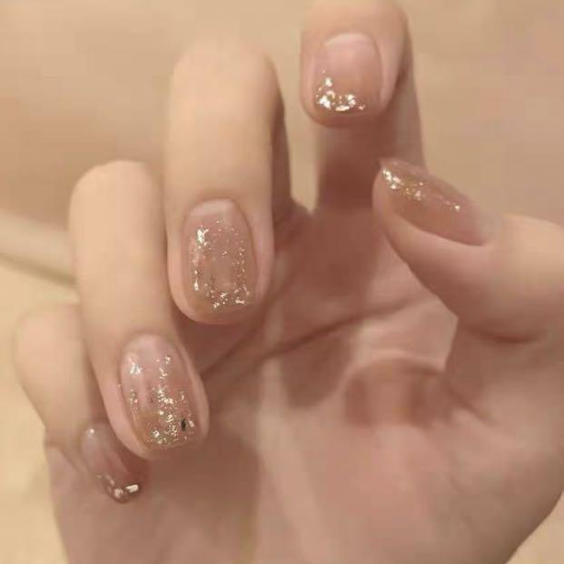 Nude Purple Gold Flakes Tip Press On Nail Beauty Personal Care Hands Nails On Carousell