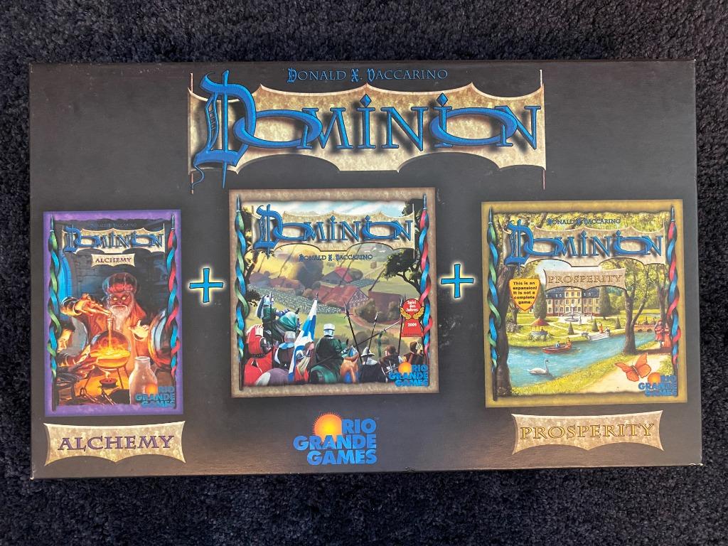 Pre-Loved Dominion Big Box (2010) - Base Game + Alchemy & Prosperity  Expansions + 2 Promo Cards, Hobbies & Toys, Toys & Games on Carousell