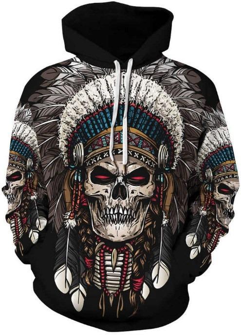RED INDIAN CHIEF SKULL 3D HOODIE Men s Fashion Coats Jackets