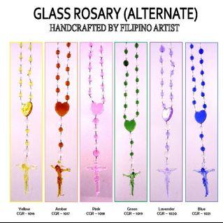 ROSARY CLEAR GLASS Beads and Crucifix Cross Pendant of Jesus Christ with Heart Design Religious Catholic Accessory
