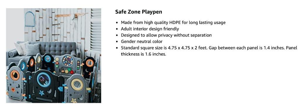 Safe Zone Gray Black Baby Playpen (Category: Bathtub & Bath Accessories) located in Marikina City. Submitted by skowshop (Listing ID 1064153179, Image 3). Description: ❤️ INDOOR OR OUTDOOR PLAYPEN FOR BABIES – This high-quality, 14-panel baby play yard with swinging hinged door creates a safe play area for your child both inside and outside. Now you can keep an eye on your little ones from the kitchen or while you are in the conference call. ❤️ K
