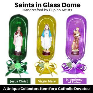 Saints in Glass Dome for Catholic Home Altar Table Religious Decor
