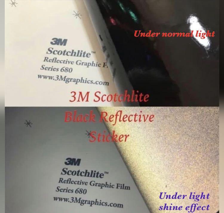 Scotchlite 3M Light reflective Black vinyl 3M 680 black reflective sticker-  reflective when light shine - from black to white shine, Motorcycles,  Motorcycle Accessories on Carousell