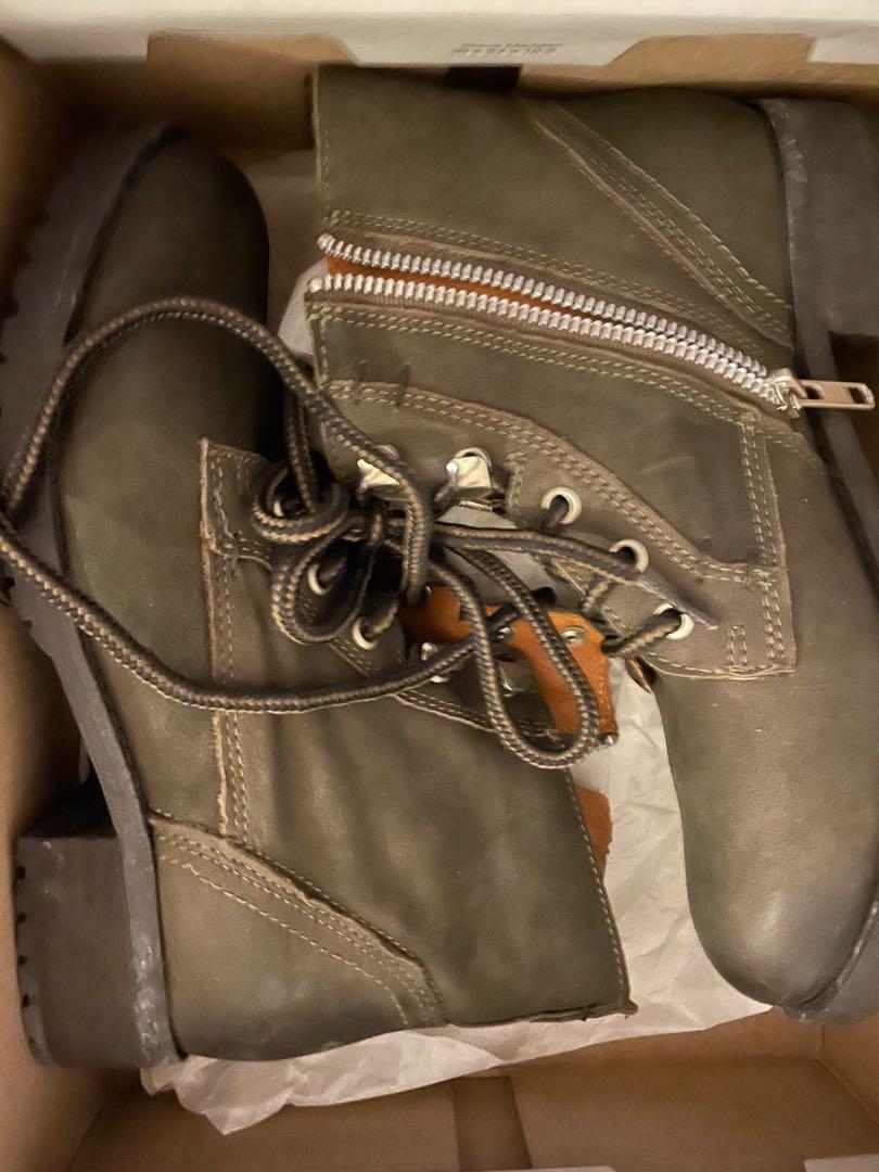 Steve Madden Gobbin Olive Green Leather Ankle Boots Steve Madden