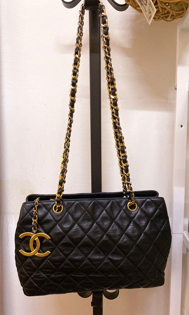 Vintage Chanel Large CC Logo Leather Long Double Chain Bag