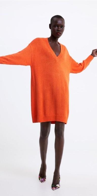 Orange sweater dress long sleeve sales