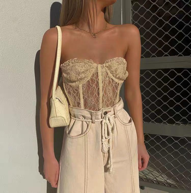 Floral Embroidered Corset Top on Cream