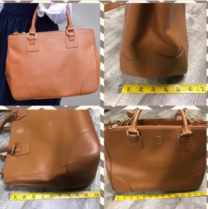 Authentic BNWT Tory Burch Robinson Double Zip tote saffiano leather luggage  brown work OL laptop detachable strap crossbody sling hand carry mustard