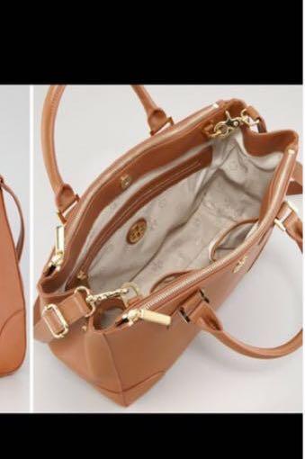 Authentic BNWT Tory Burch Robinson Double Zip tote saffiano leather luggage  brown work OL laptop detachable strap crossbody sling hand carry mustard