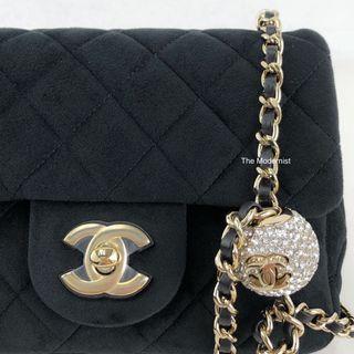 BNIB Authentic Chanel Black Velvet Diamanté Gold Tone Hardware Square Mini